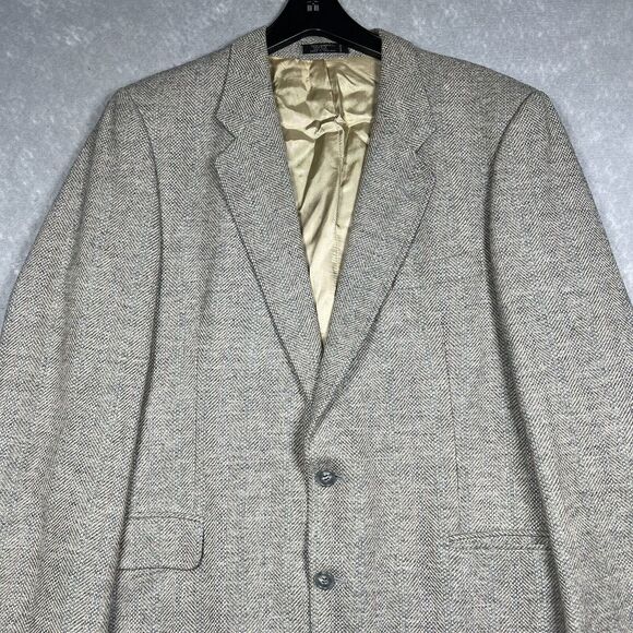 VTG Vittorio Rex Blazer Jacket Men’s 42R Beige Tweed Lambswool Front Two Button - Picture 2 of 10